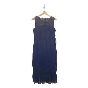 New Jax Black Label Dress Womens 6‎ Navy Blue Sleeveless Textured Layered Ruffle